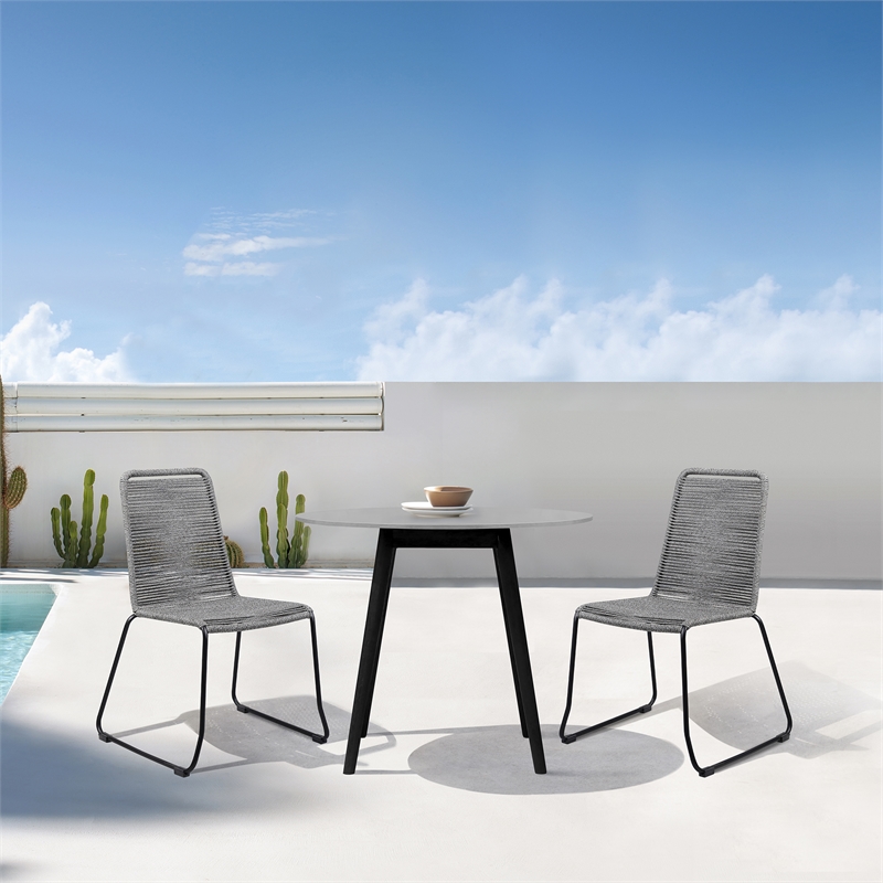 Armen Living Sydney Shasta 3-Piece Outdoor Wood/Fabric Dining Set in Gray/Black