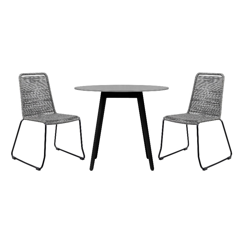 Armen Living Sydney Shasta 3-Piece Outdoor Wood/Fabric Dining Set in Gray/Black