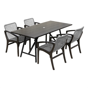 Armen Living Koala Brighton 5-Piece Wood Outdoor Dining Set in Gray/Black