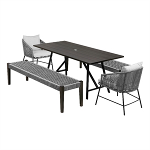 Armen Living Koala Calica Camino 5-Piece Outdoor Wood Dining Set in Gray/Black