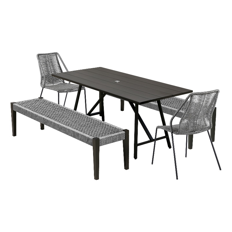 Armen Living Koala Clip Camino 5-Piece Outdoor Wood Dining Set in Gray/Black