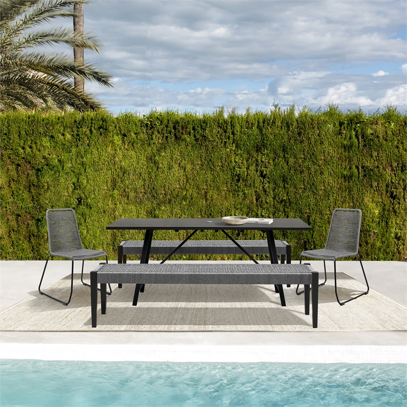 Armen Living Koala Shasta Camino 5-Piece Outdoor Wood Dining Set in Gray/Black
