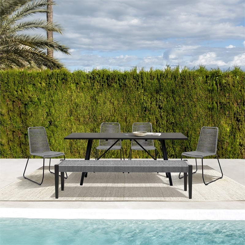 Armen Living Koala Shasta Camino 6-Piece Outdoor Wood Dining Set in Gray/Black