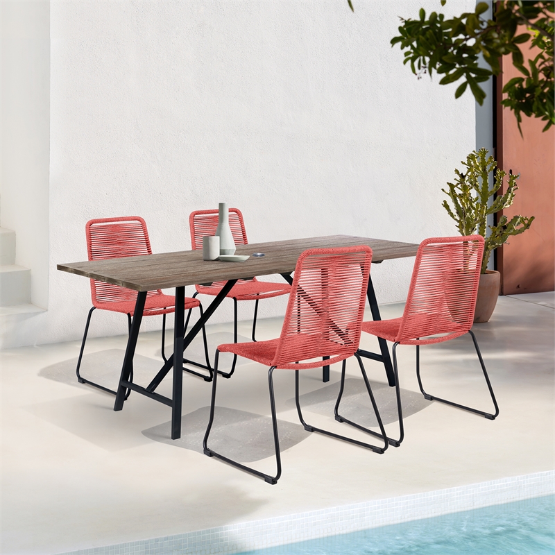 Armen Living Koala Shasta 5-Piece Wood Outdoor Dining Set in Brick/Natural