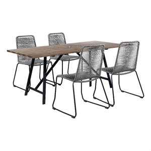 Armen Living Koala Shasta 5-Piece Wood Outdoor Dining Set in Gray/Natural