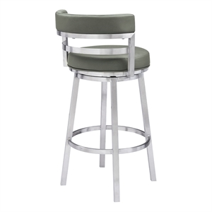 Armen Living Titana 30&quot Modern Faux Leather Swivel Bar Stool in Gray/Chrome