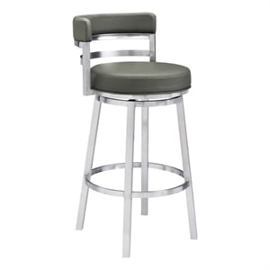 Armen Living Titana 26&quot Modern Faux Leather Swivel Counter Stool in Gray/Chrome