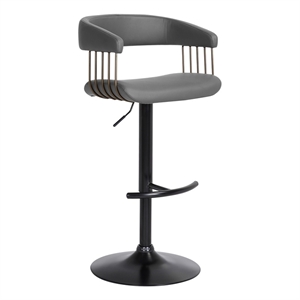 Armen Living Calista 24.5-33&quot Faux Leather & Metal Bar Stool in Gray/Black