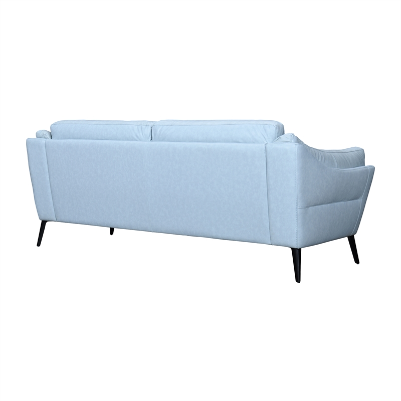 Armen Living Franz Upholstered Metal & Leather Sofa in Black/Sky Blue