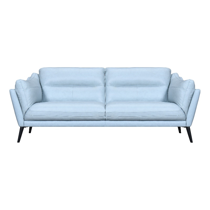 Armen Living Franz Upholstered Metal & Leather Sofa in Black/Sky Blue