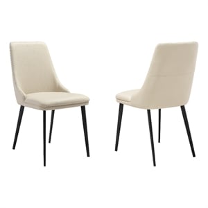 Armen Living Genesis 18.5&quot Faux Leather & Metal Dining Chair in Beige (Set of 2)