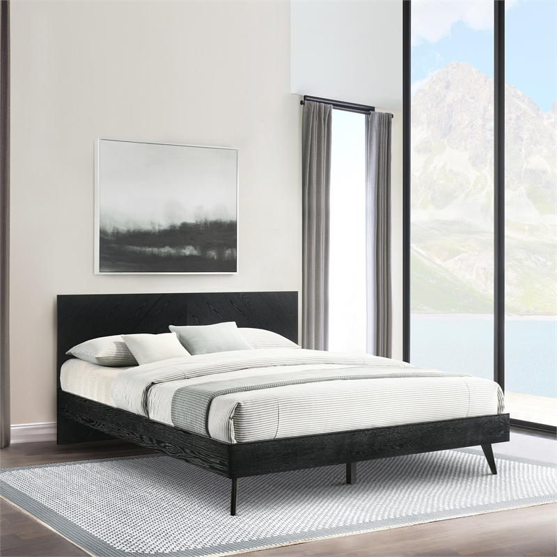 Armen Living Petra King Platform Wood Bed Frame with Tapered Legs in Black