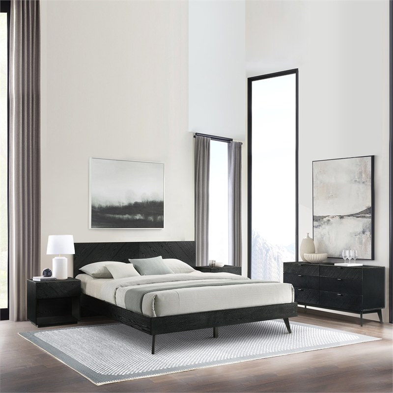 Armen Living Petra King Platform Wood Bed Frame with Tapered Legs in Black