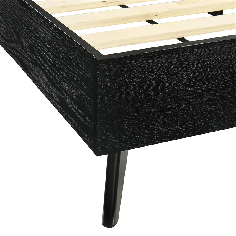Armen Living Petra King Platform Wood Bed Frame with Tapered Legs in Black