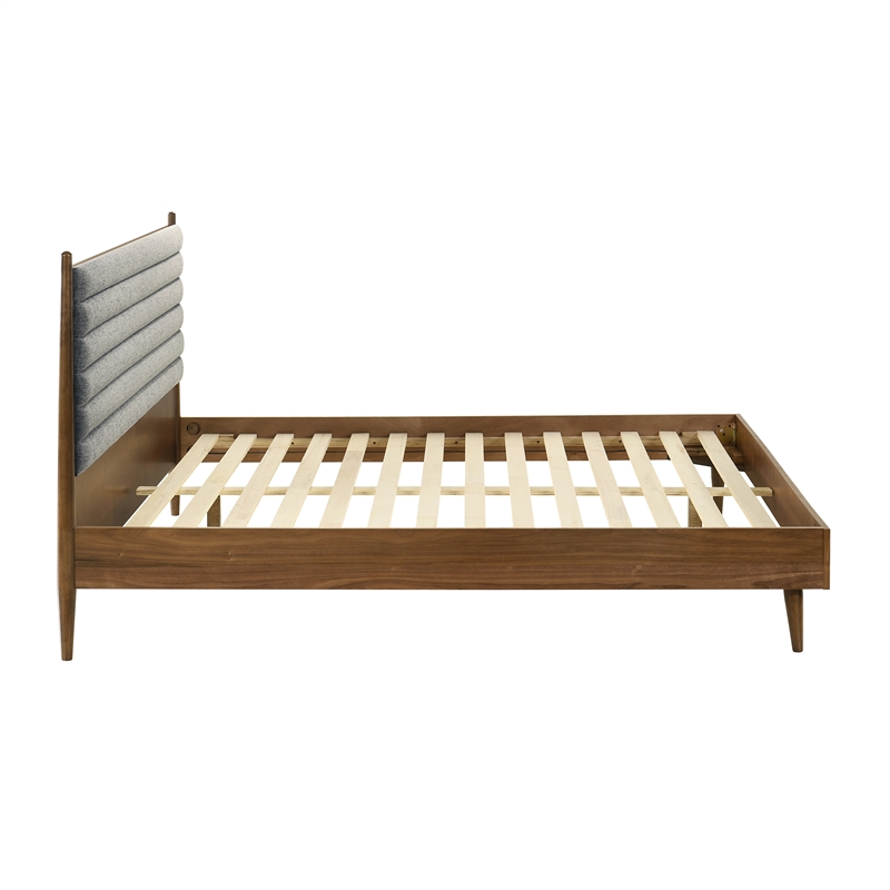 Armen Living Artemio King Platform Wood Bed Frame with Slim Track Arms in Walnut