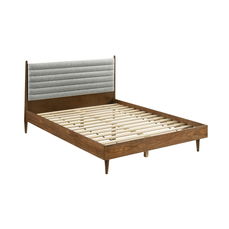 Armen Living Artemio Queen Platform Wood Bed Frame w/ Slim Track Arms in Walnut