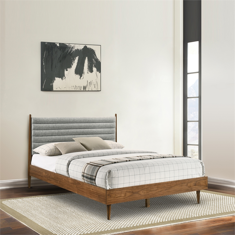 Armen Living Artemio Queen Platform Wood Bed Frame w/ Slim Track Arms in Walnut