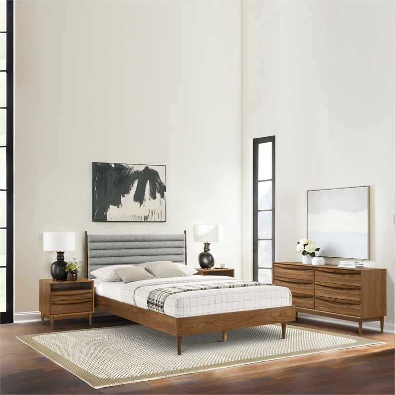 Armen Living Artemio Queen Platform Wood Bed Frame w/ Slim Track Arms in Walnut