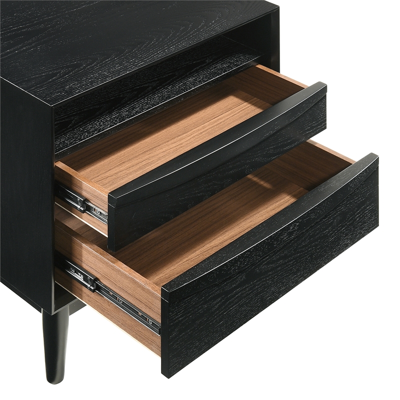 Armen Living Artemio 2-Drawer Wood Nightstand with Shelf in Black