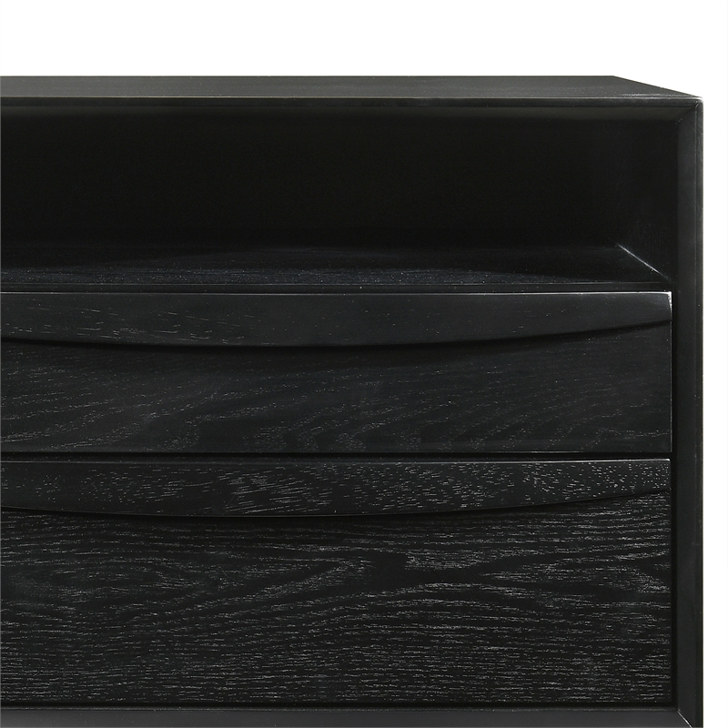 Armen Living Artemio 2-Drawer Wood Nightstand with Shelf in Black