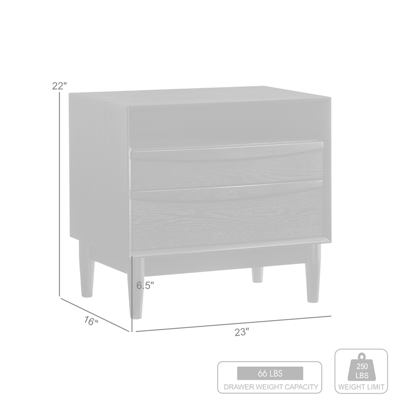 Armen Living Artemio 2-Drawer Wood Nightstand with Shelf in Black