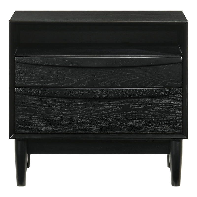 Armen Living Artemio 2-Drawer Wood Nightstand with Shelf in Black