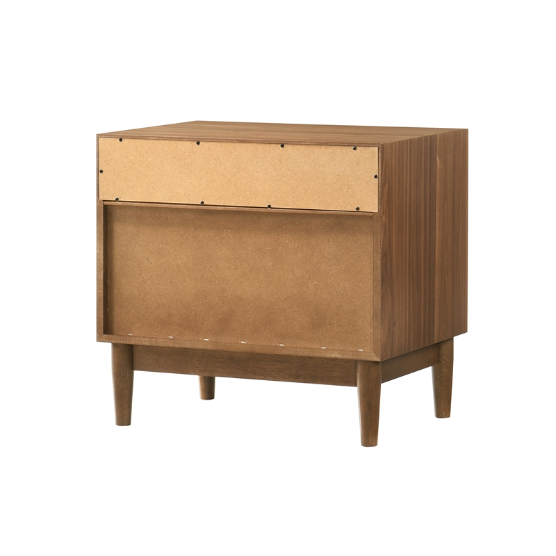 Armen Living Artemio 2-Drawer Wood Nightstand with Shelf in Walnut