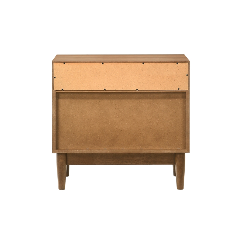 Armen Living Artemio 2-Drawer Wood Nightstand with Shelf in Walnut