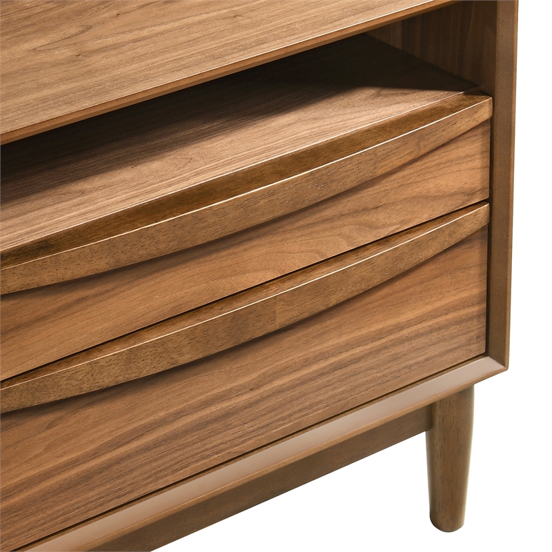 Armen Living Artemio 2-Drawer Wood Nightstand with Shelf in Walnut