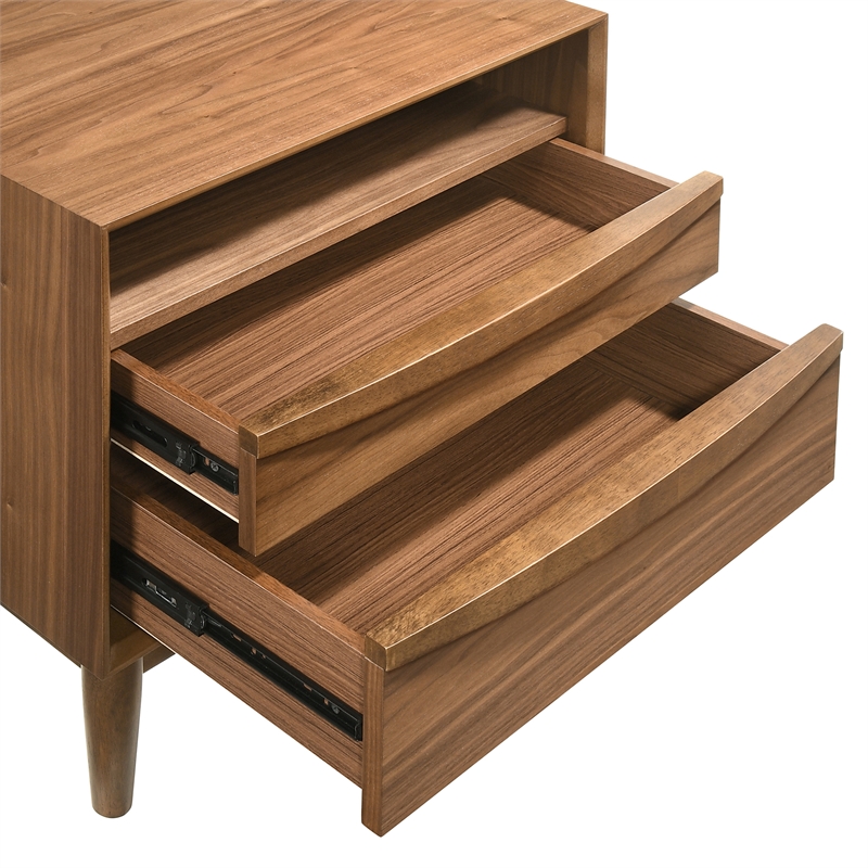 Armen Living Artemio 2-Drawer Wood Nightstand with Shelf in Walnut