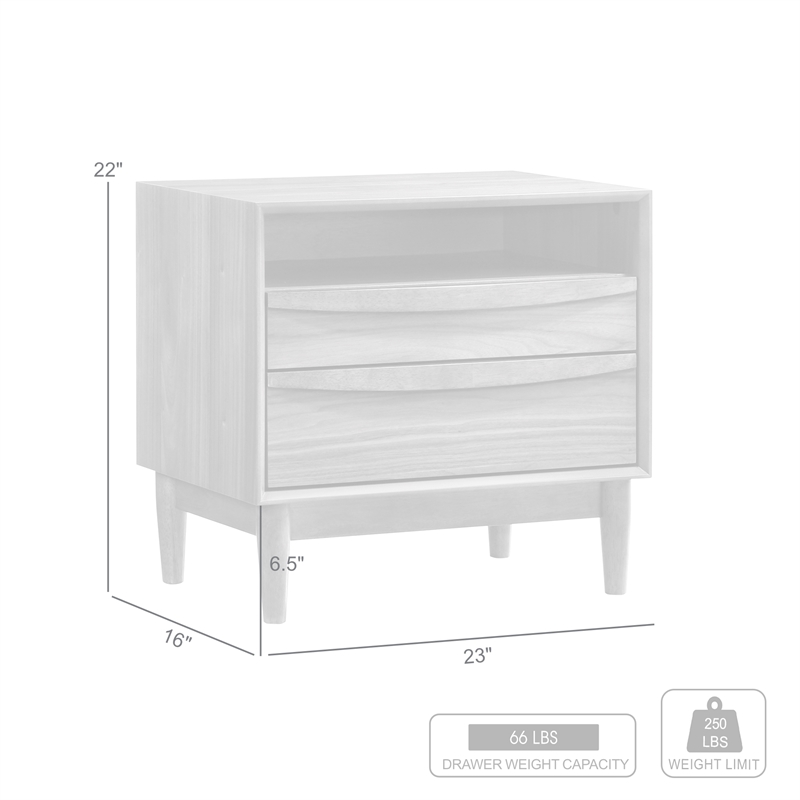 Armen Living Artemio 2-Drawer Wood Nightstand with Shelf in Walnut