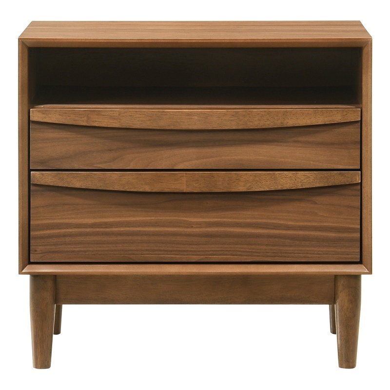 Armen Living Artemio 2-Drawer Wood Nightstand with Shelf in Walnut