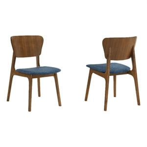 Armen Living Kalia 18&quot Fabric & Wood Dining Chair in Blue/Walnut (Set of 2)