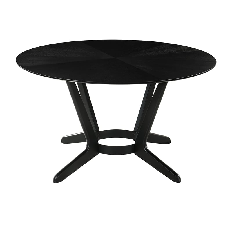 Armen Living Santana Round Wood Dining Table with Splayed Legs in Black