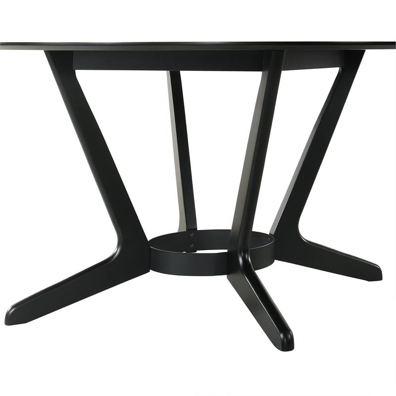 Armen Living Santana Round Wood Dining Table with Splayed Legs in Black