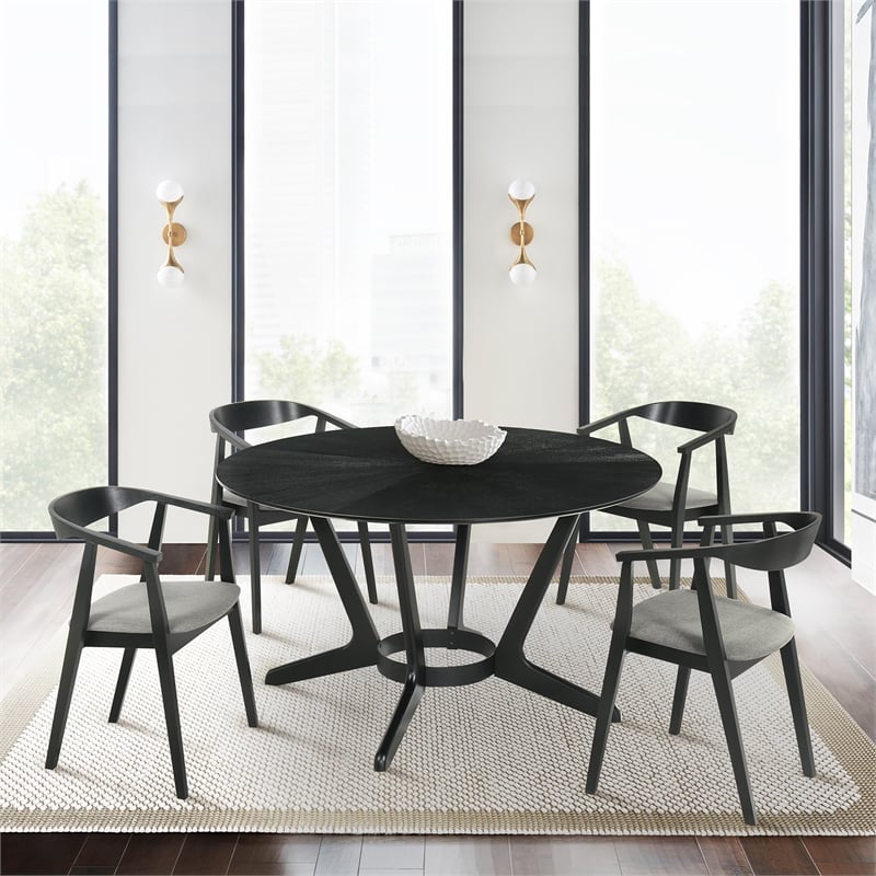 Armen Living Santana Round Wood Dining Table with Splayed Legs in Black