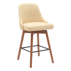 Armen Living Sicily 26&quot Swivel Wood & Faux Leather Counter Stool in Walnut/Cream