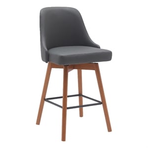 Armen Living Sicily 26&quot Swivel Wood & Faux Leather Counter Stool in Walnut/Gray