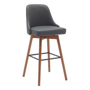 Armen Living Sicily 30&quot Swivel Wood & Faux Leather Bar Stool in Walnut/Gray