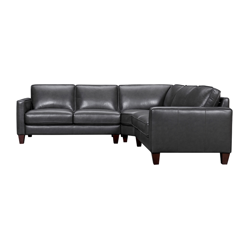 Armen Living Summit 3-Piece Greige Leather Sectional Sofa in Pewter