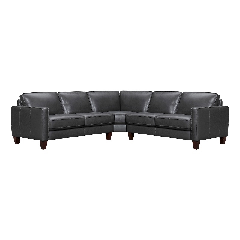 Armen Living Summit 3-Piece Greige Leather Sectional Sofa in Pewter