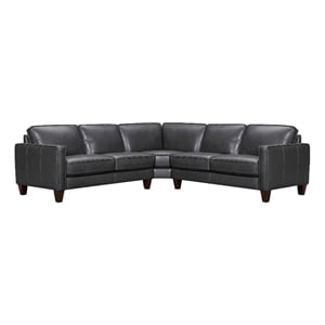 Armen Living Summit 3-Piece Greige Leather Sectional Sofa in Pewter