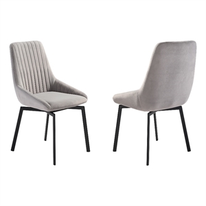 Armen Living Susie 18.5&quot Fabric & Metal Dining Chair in Gray/Black (Set of 2)