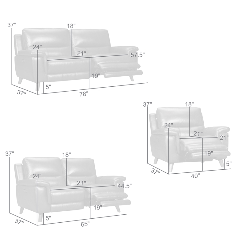 Armen Living Lizette 3-Piece Leather Living Room Power Recliner Set in Brown