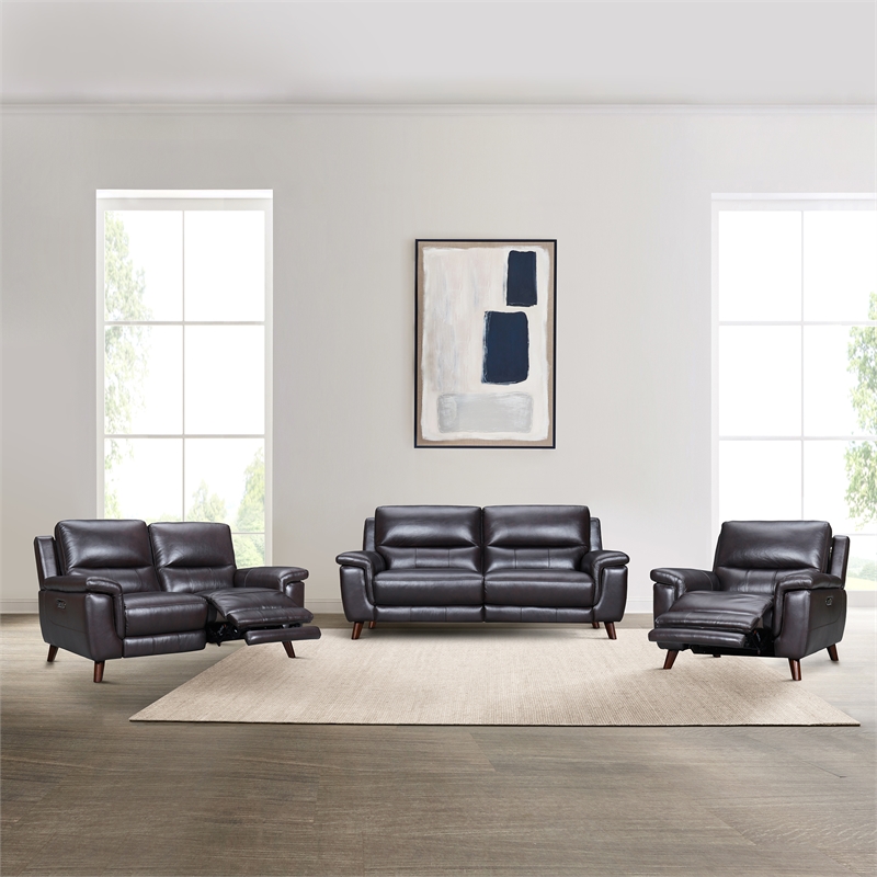 Armen Living Lizette 3-Piece Leather Living Room Power Recliner Set in Brown