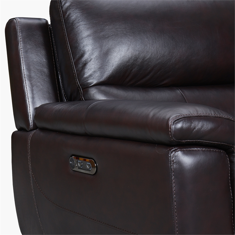 Armen Living Lizette 3-Piece Leather Living Room Power Recliner Set in Brown