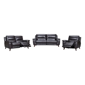 Armen Living Lizette 3-Piece Leather Living Room Power Recliner Set in Brown