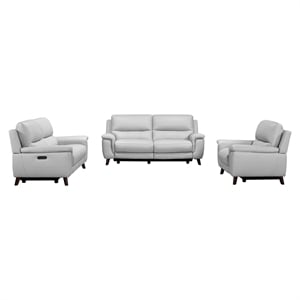 Armen Living Lizette 3-Piece Leather Living Room Power Recliner Set in Dove Gray
