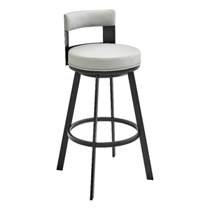 Armen Living Flynn 30&quot Swivel Metal & Faux Leather Bar Stool in Light Gray