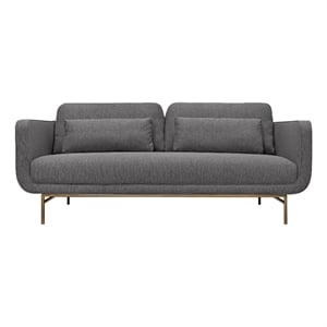 Armen Living Lilou 77&quot Fabric & Metal Sofa in Gray/Antique Brass